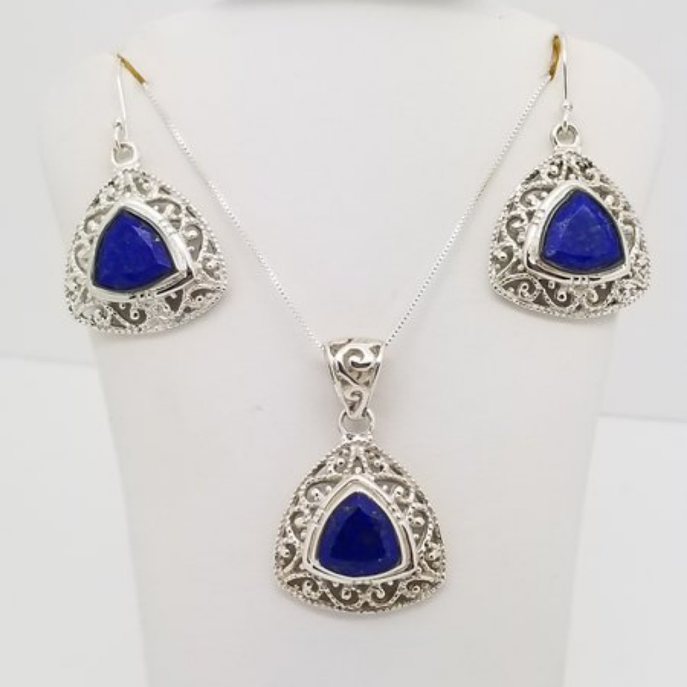 Lapis Filigree Trillion Cut Set